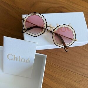 Chloe Gold and Pink Hexagonal Glasses